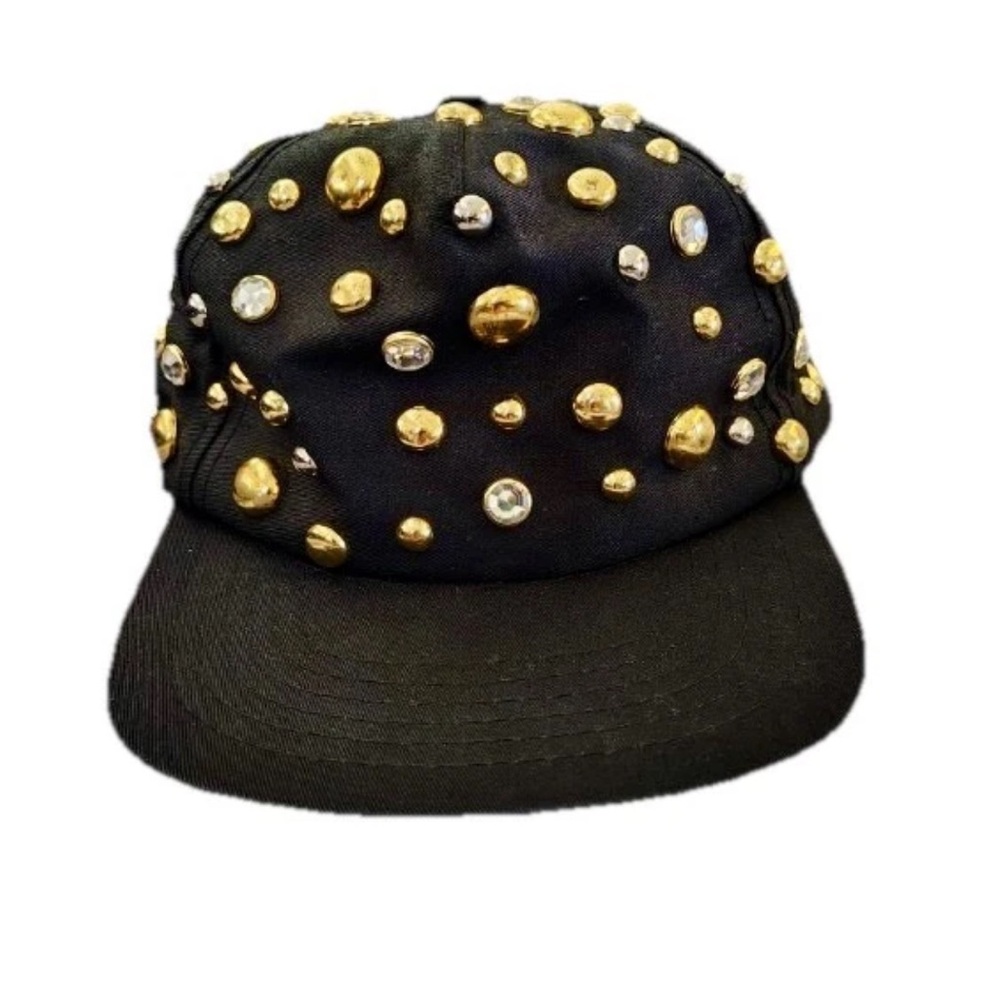 Y2K Bedazzled Jeweled Women Baseball Cap Black Snap Back Glam Rock Chic Game Day